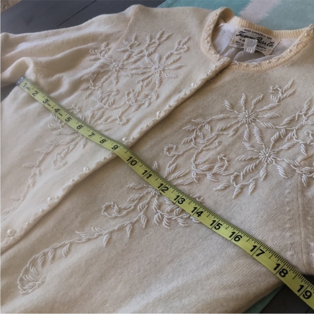 Vintage Beaded Angora Lambswool Cardigan Pearl Button Floral Knit - Picture 11 of 13